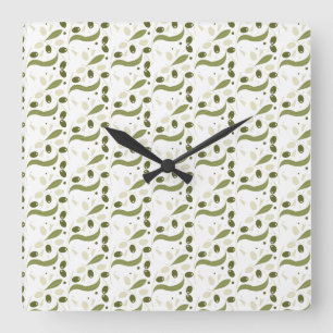 Horloge Carrée Branche d'olivier et Feuilles Motif sans soudure