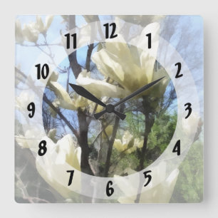 Horloge Carrée Branches blanches de Magnolia
