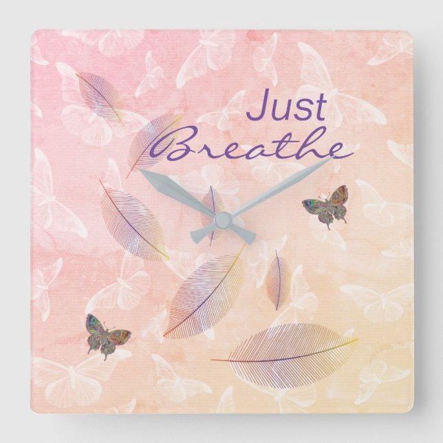 Horloge Carrée Breathe Feuille Butterflies Pastel (Recto)