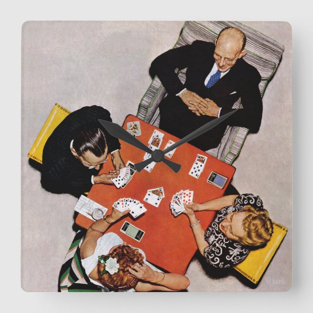 Horloge Carrée Bridge Game par Norman Rockwell (Recto)