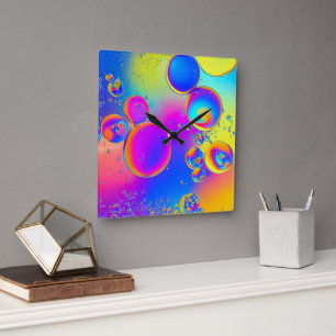 Horloge Carrée Bright Bubbles Liquid Art