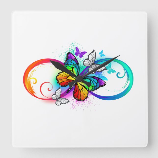 Horloge Carrée Bright infinity with rainbow butterfly (Recto)
