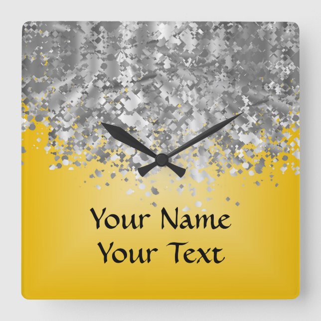 Horloge Carrée Bright yellow and faux glitter (Recto)
