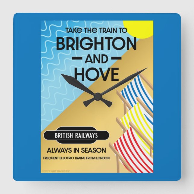 Horloge Carrée Brighton Et Hove Train Travel Beach Art (Recto)