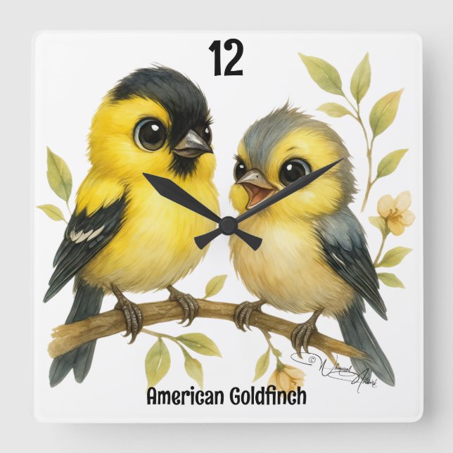 Horloge Carrée Brillant Goldfinch américain (Recto)