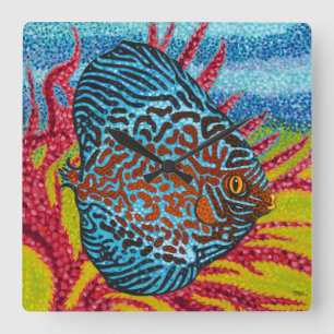 Horloge Carrée Brillant poisson tropical II