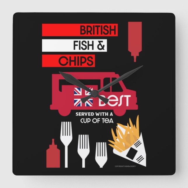 Horloge Carrée British Classic Fish and Chips (Recto)