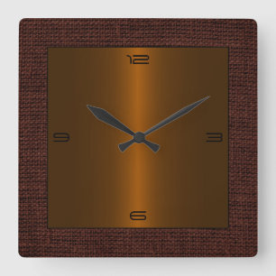 Horloge Carrée Bronze Acier Inoxydable Moderne Bordure Burlap