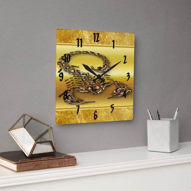 Horloge Carrée Bronze scorpion poisoneux insecte très venimeux (Bureau)
