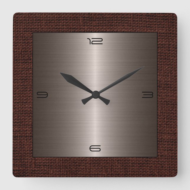 Horloge Carrée Bronze Stainless Steel Modern Burlap Border (Recto)
