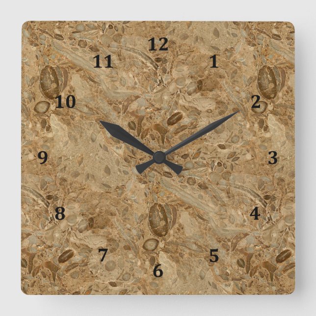 Horloge Carrée Brown look fossile de marbre (Recto)