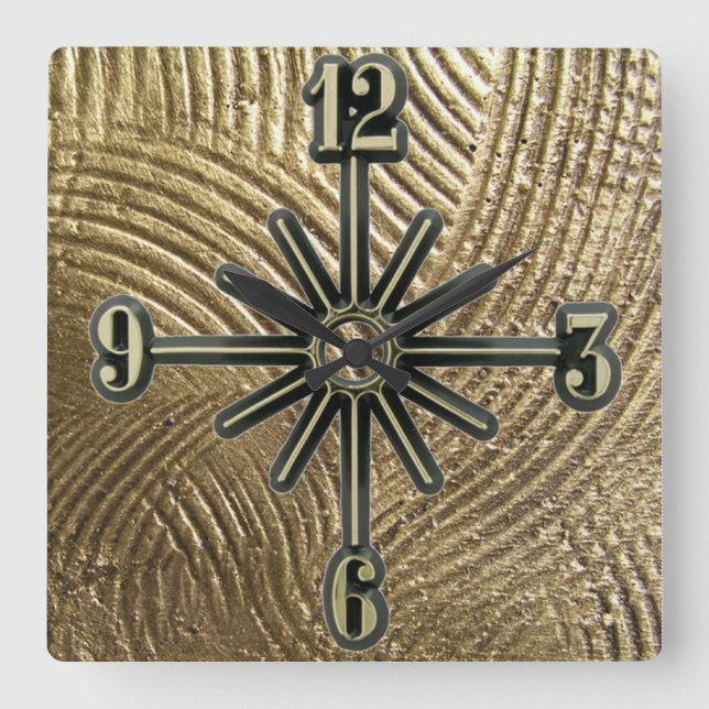 Horloge Carrée Brushed Gold Pattern Sunburst Dial Wall Clock (Recto)