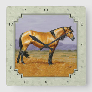 Horloge Carrée Buckskin Horse Mustang Stallion