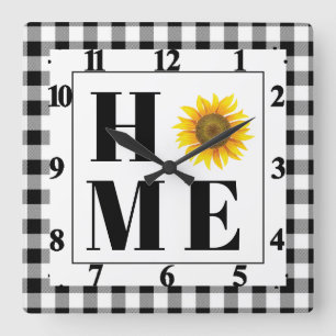 Horloge Carrée Buffalo check tournesol "Accueil"