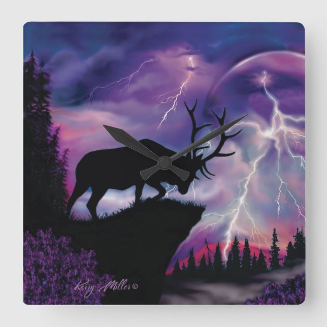 Horloge Carrée Bull Elk (Recto)