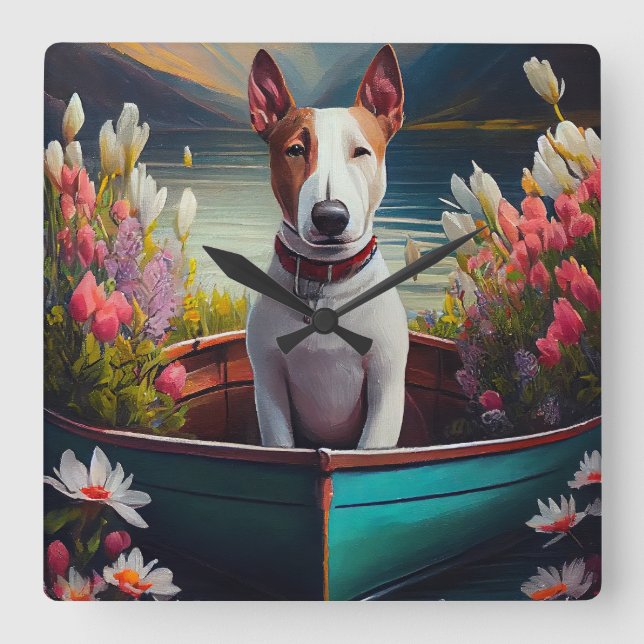 Horloge Carrée Bull Terrier sur une pagaie : une aventure Pittore (Recto)