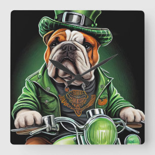 Horloge Carrée Bulldog Driving Bike St. Patrick's Day