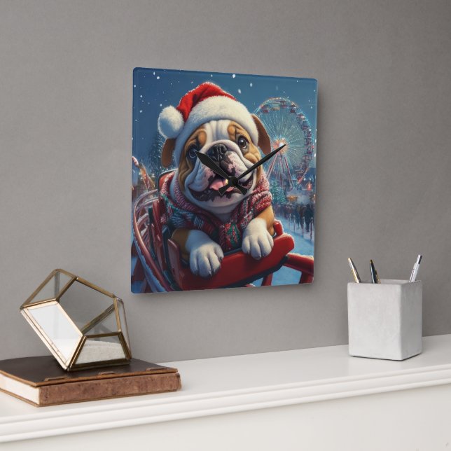 Horloge Carrée Bulldog Roller Dessous de verre Noël (Bureau)