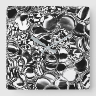 Horloge Carrée Bulles d'argent avec ton en verre ou en métal