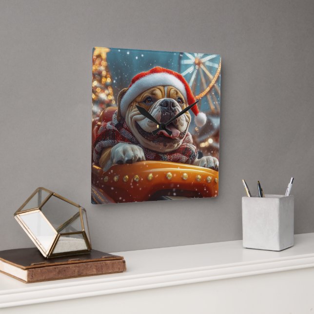Horloge Carrée Bullmastiff Dog Roller Dessous de verre Noël (Bureau)