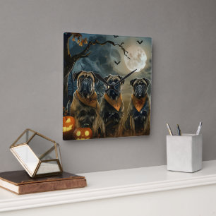 Horloge Carrée Bullmastiff Halloween Éffrayant