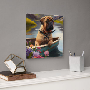 Horloge Carrée Bullmastiff sur une pagaie : une aventure Pittores