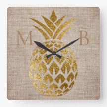Burlap 2 initial d'ananas en or rustique