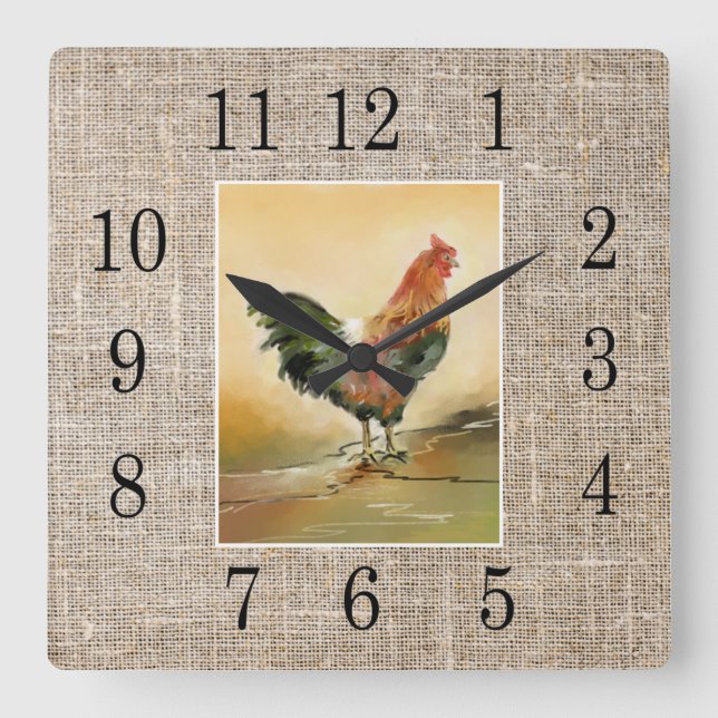 Horloge Carrée Burlap de l'éleveur rustique (Recto)