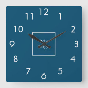 Horloge Carrée Business logo ocean blue white