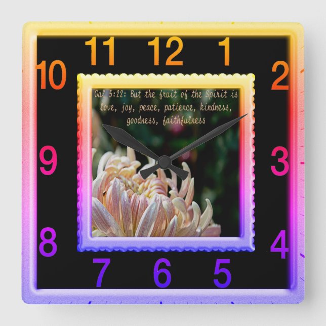 Horloge Carrée But the fruit of the Spirit Rainbow Square Clock (Recto)