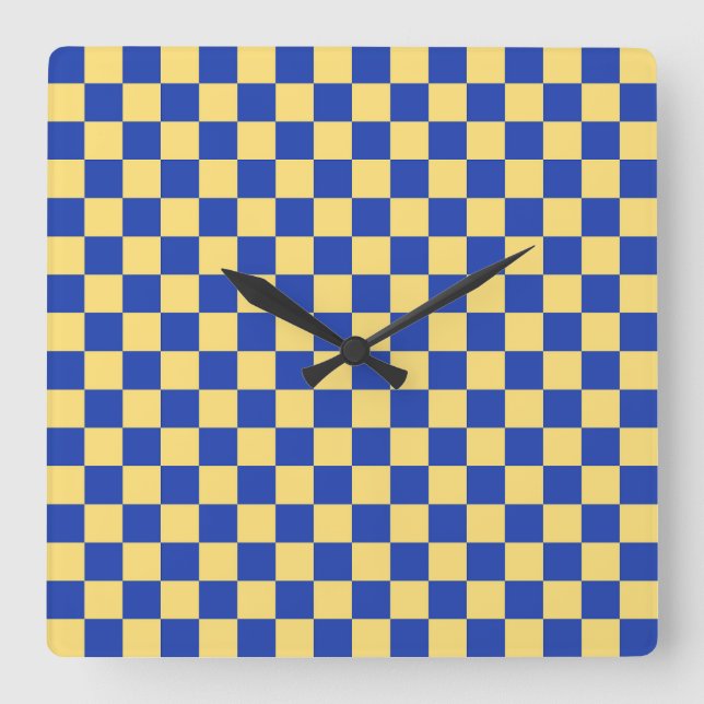 Horloge Carrée Butter yellow and blue checkered board pattern (Recto)