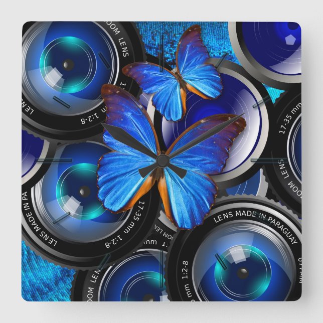 Horloge Carrée Butterfly art 44 Wall Clocks & Numeral Options (Recto)