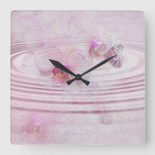 Horloge Carrée Butterfly on orchid