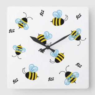 Horloge Carrée Buzzing Bumble Bees Honeybees