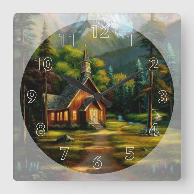 Horloge Carrée Cabine dans les bois (Recto)