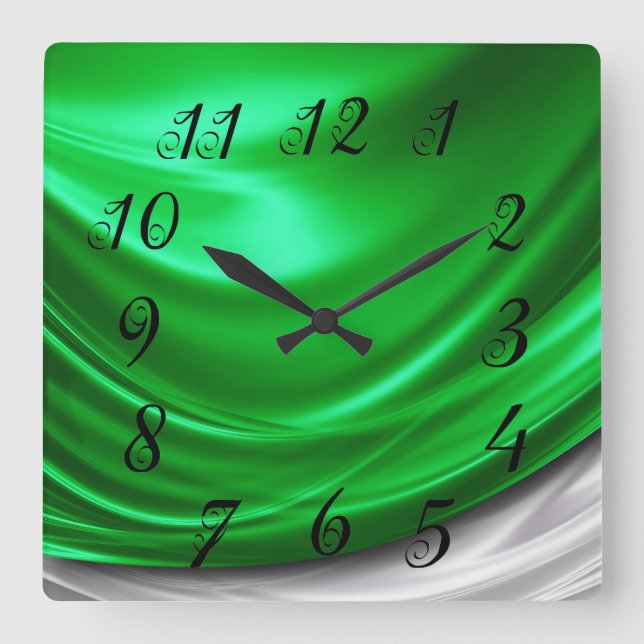 Horloge Carrée Cachette de mur de satin vert (Recto)