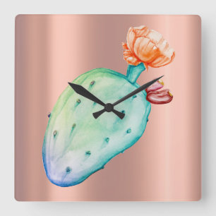 Horloge Carrée Cactus Flower Rose Gold Copper