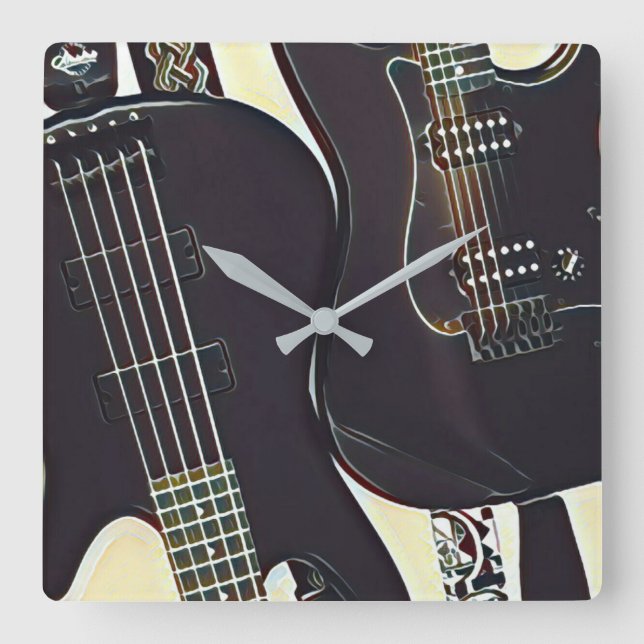 Horloge Carrée cadeau d'anniversaire guitariste vintage (Recto)