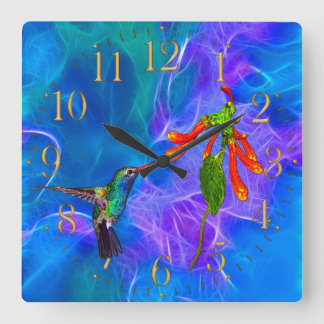 Horloge Carrée Cadeau de Birdlover de faune de colibris