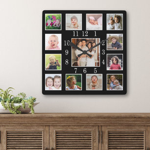 Horloge Carrée Cadeau de collage de photos de famille personnalis