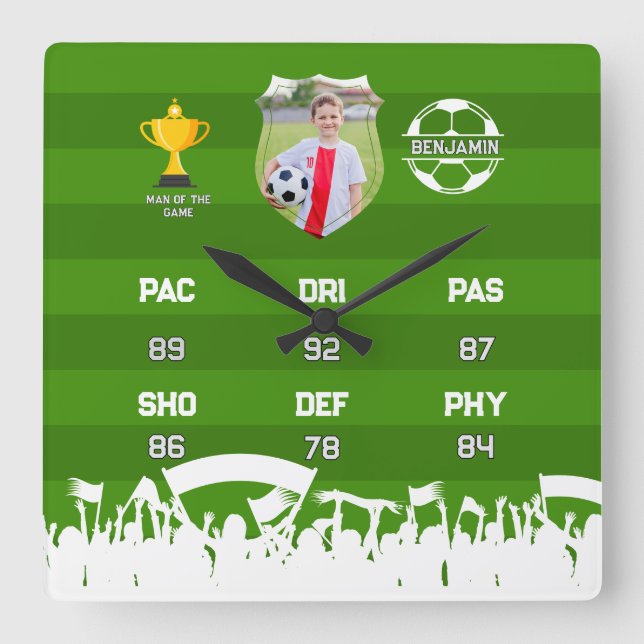 Horloge Carrée Cadeau De Football Personnalisé Pour Les Enfants,  (Recto)