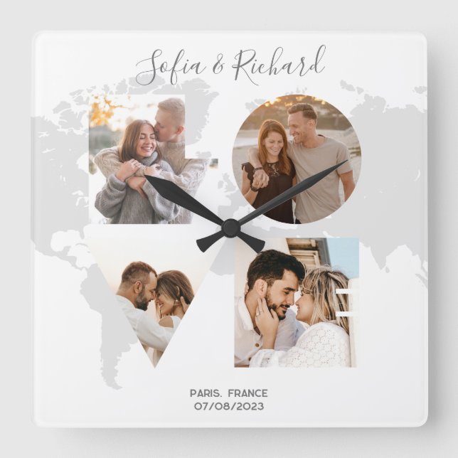 Horloge Carrée Cadeau Mariage Anniversaire Noël Amour Photo (Recto)