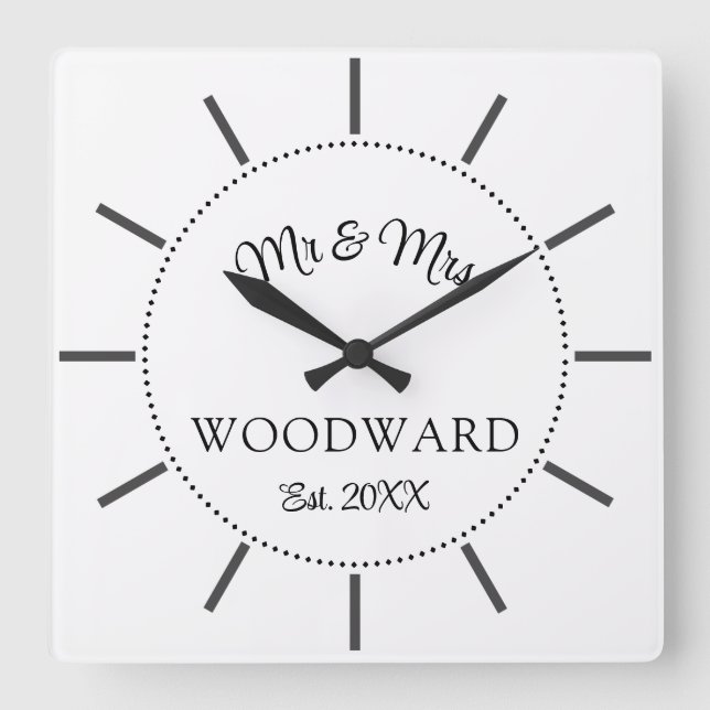 Horloge Carrée Cadeau Mariage moderne pour jeunes mariés (Recto)