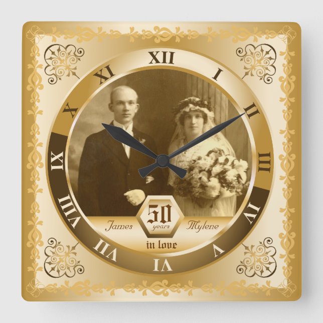 Horloge Carrée Cadeau personnalisable de photo d'anniversaire de (Recto)