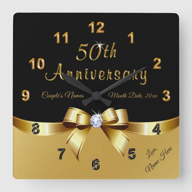 Horloge Carrée Cadeau personnalisé, 50 ans Anniversaire Cadeau po (Recto)