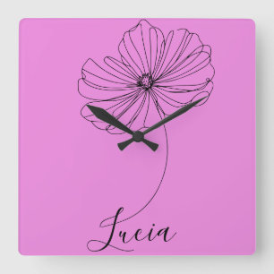 Horloge Carrée Cadeau personnalisé Octobre Cosmos Fleur de naissa
