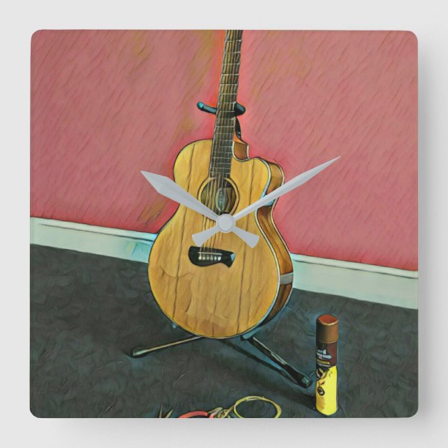 Horloge Carrée Cadeau pour musicien guitariste (Recto)