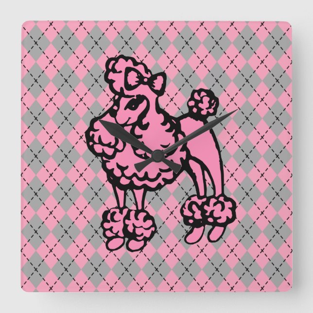 Horloge Carrée Cadeau Retro Pink French Poodle (Recto)