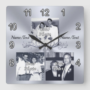 Horloge Carrée Cadeaux d'anniversaire avec images et texte ou sup