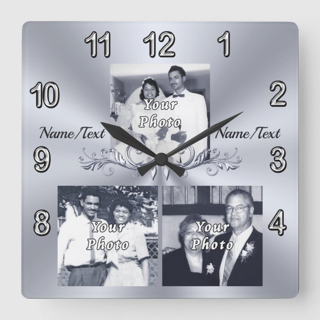 Horloge Carrée Cadeaux d'anniversaire avec images et texte ou sup (Recto)
